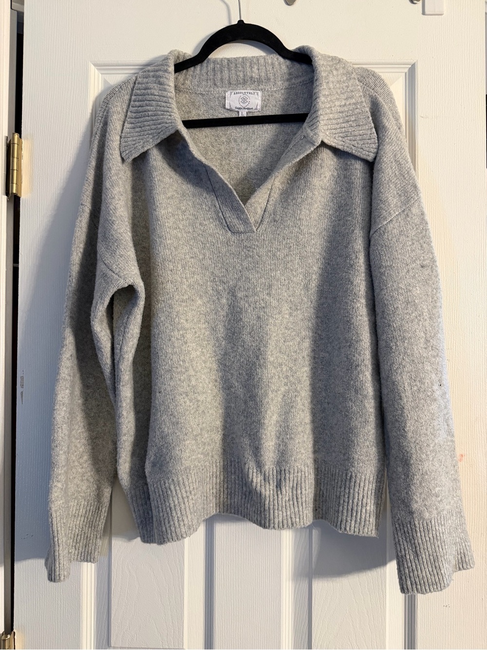 Absolutely Light Gray Collared V-Neck Sweater
